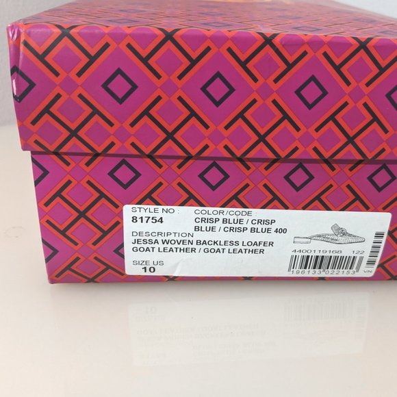 Tory Burch $348 Jessa Woven Backless Loafer Icy Blue Crisp 6 10 - Picture 5 of 16